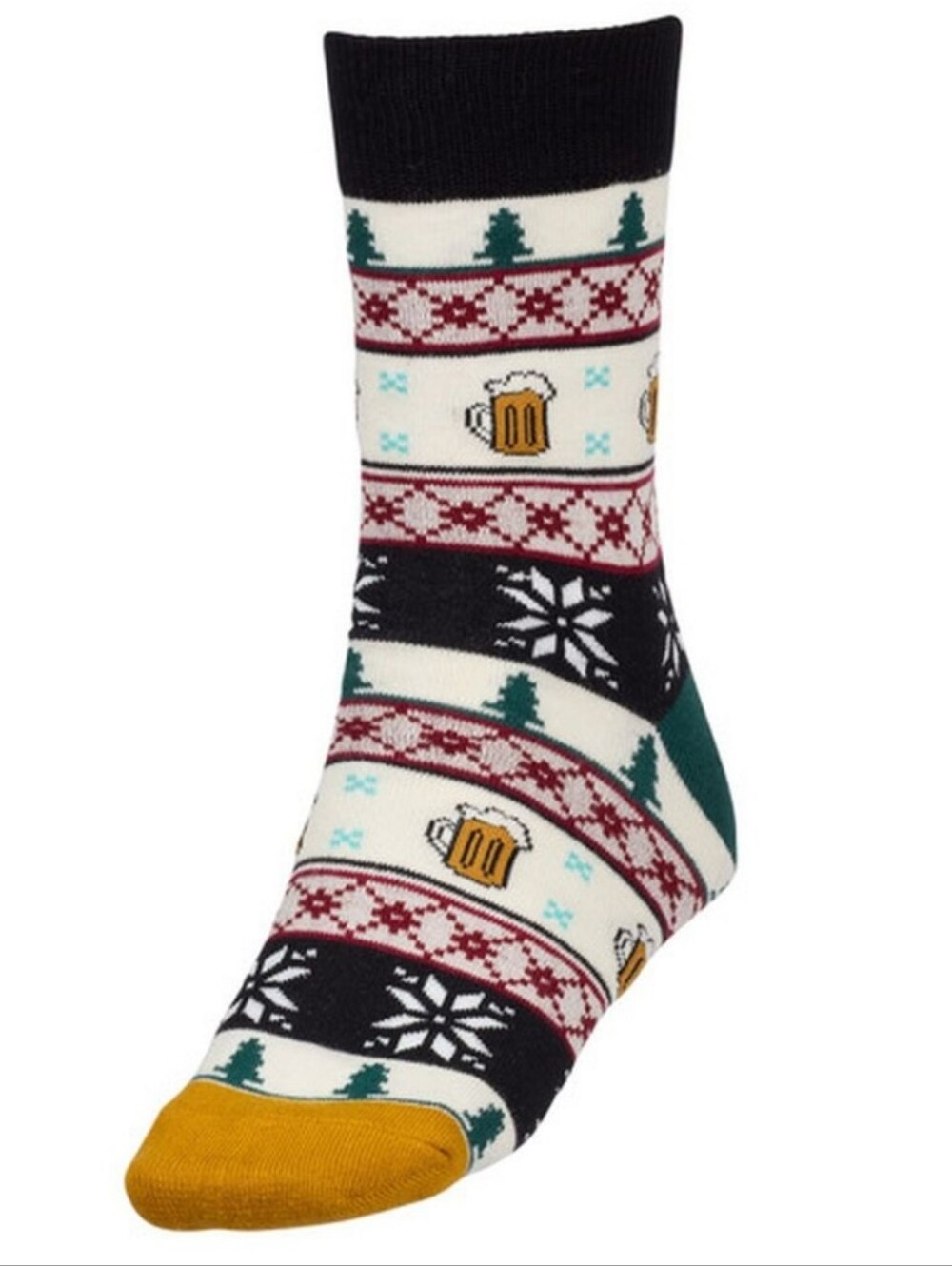 Christmas Cozy Beer Mug Crew Socks - Cream, Black & Green